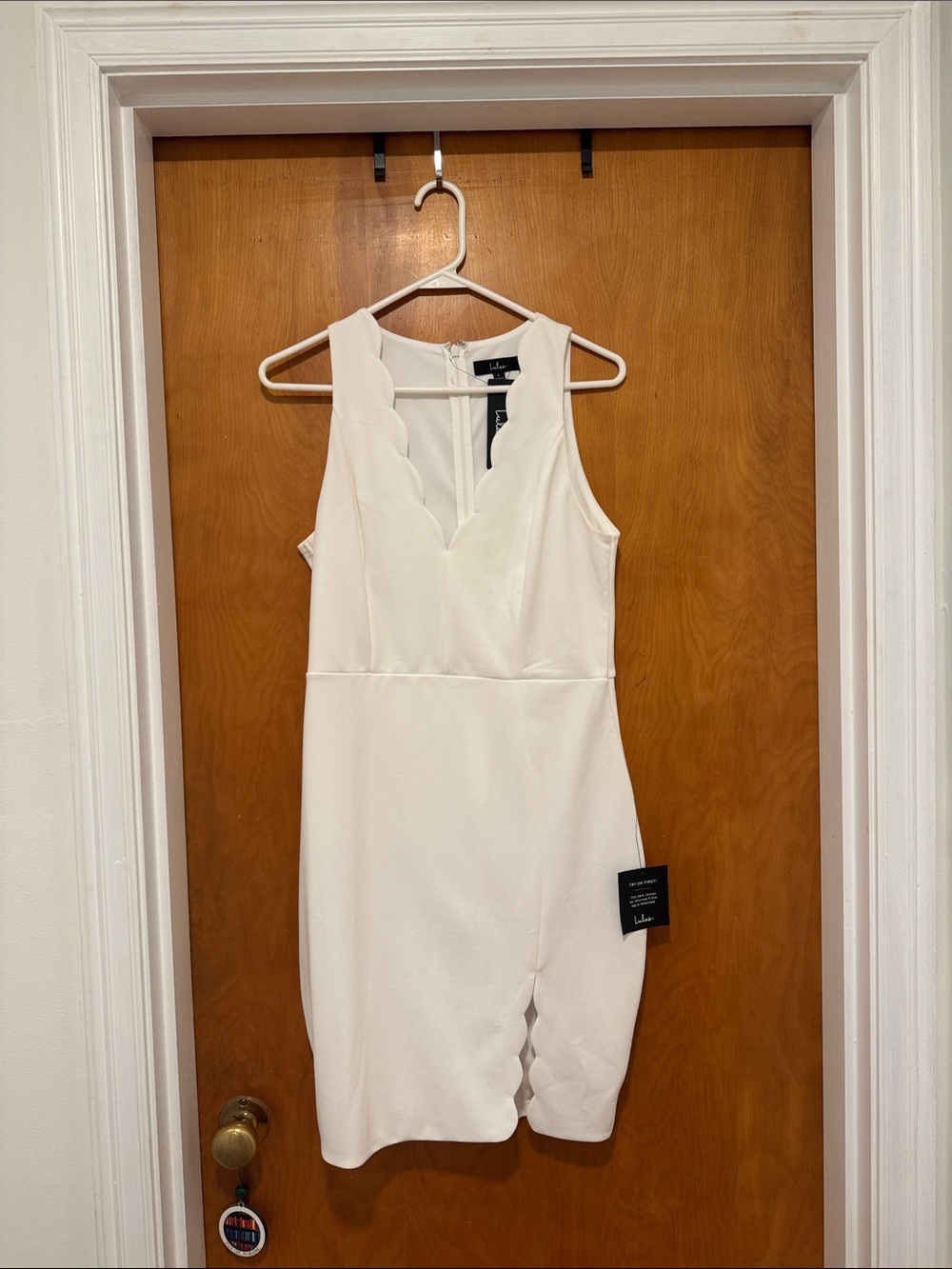 Lulu's White Scalloped V-Neck Mini Dress